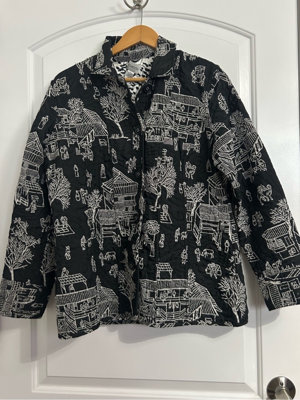Chico's 100% Silk Reversible Quilted Jacket Size 2 90s Cottagecore Fall